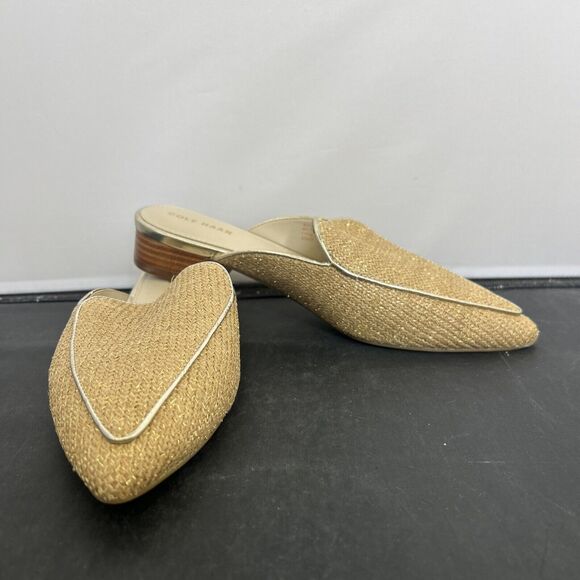 Cole Haan Gold Metallic Linen Piper Loafer Mule Size 6.5B VGUC Bnfts Charity - Picture 1 of 13